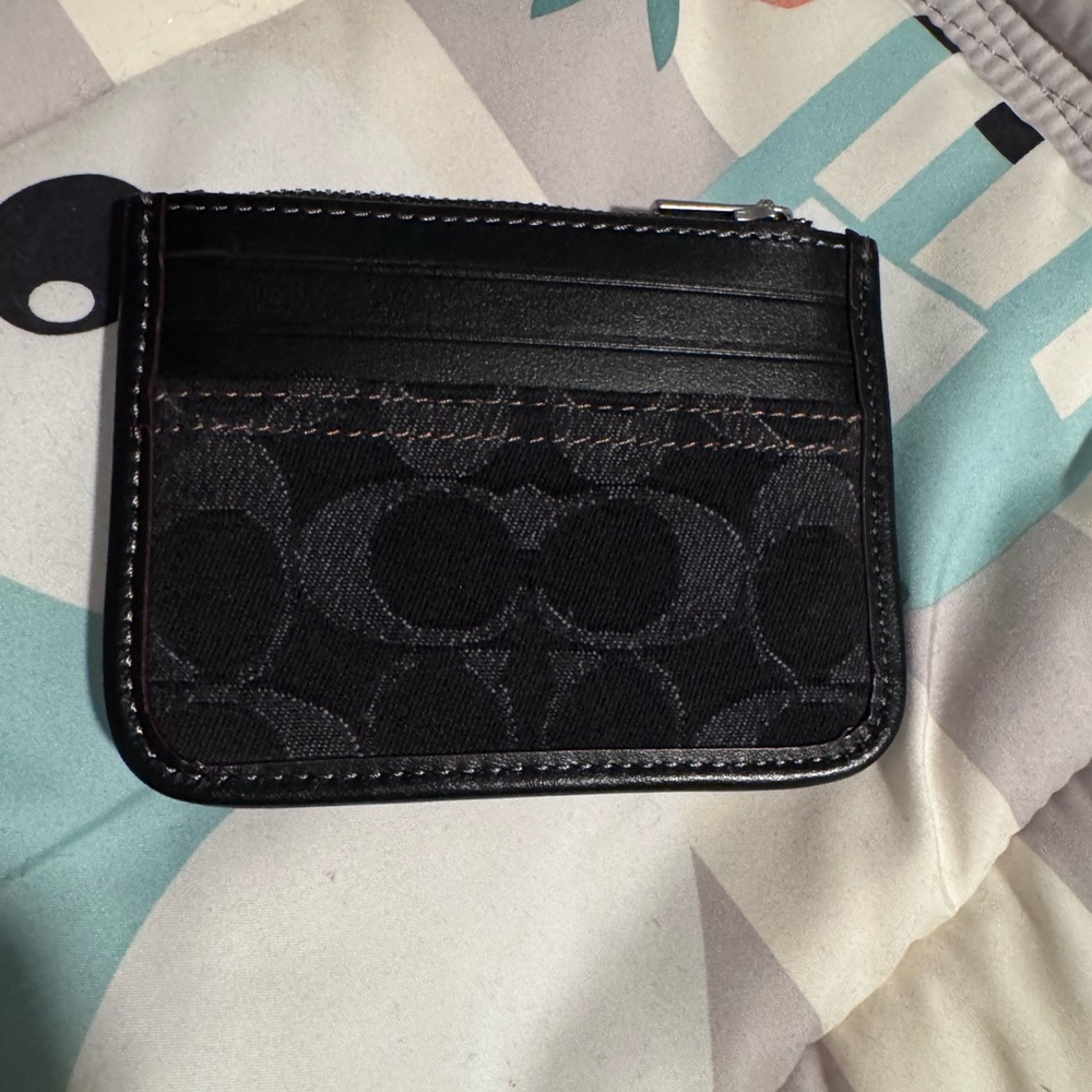 Coach black denim and leather card case